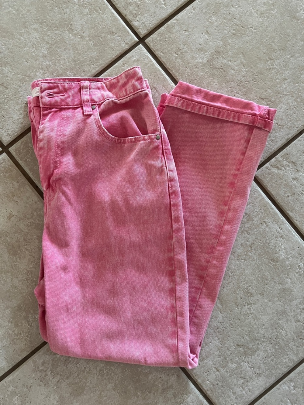 Women’s Pink Cropped Denim Jeans - Casual Straight Ankle
